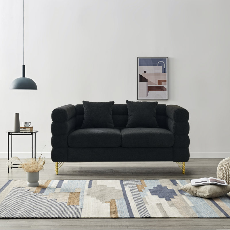 Upholstered 60'' Loveseat, Black Teddy