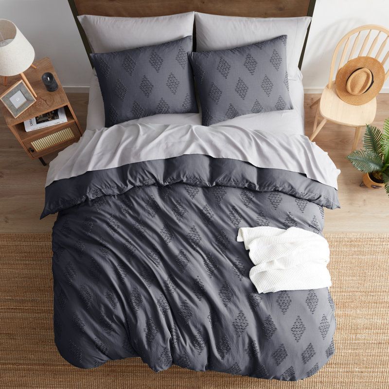 Ensemble de housse de couette Modern Boho, Gris, Housse de couette grand + 2 taies décoratives