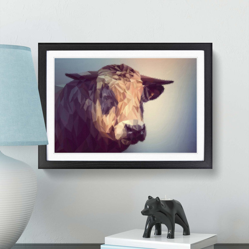 Geometric Cow Bull in Abstract - Picture Frame Graphic Art Print, Black Framed, 36cm H x 48cm W x 2cm D