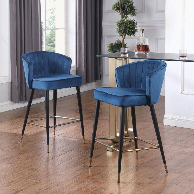 Tabourets de bar rembourrés en tissu Shiloe, Blue, 1