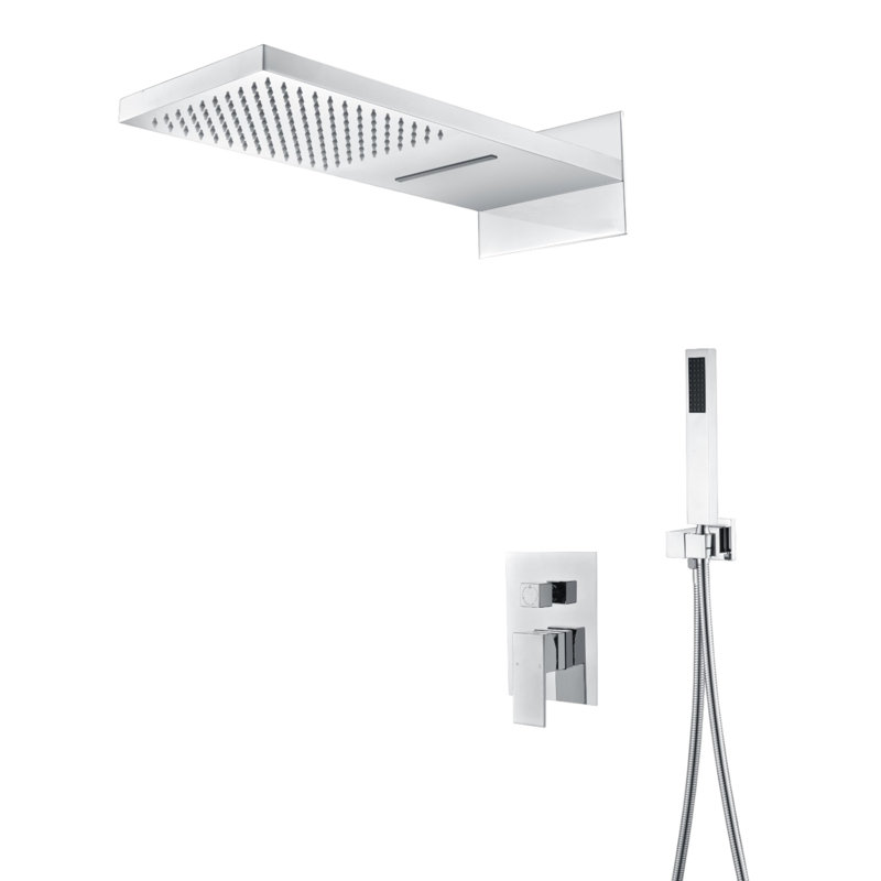 Cascade Bliss Modern Luxury Rectangle 3-Function Shower Faucet Set Pressure Balanced Shower System, Valve Trim Kit, 22-Inch Rainfall & Waterfall Shower Head, Handheld Shower