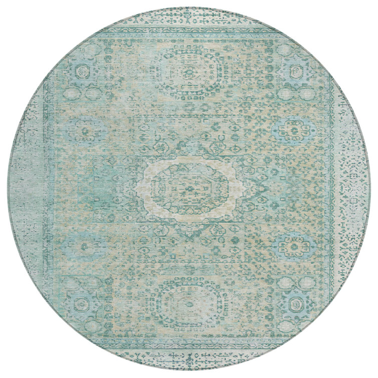 Machine Washable Indoor/Outdoor Xhevrie Turquoise Rug