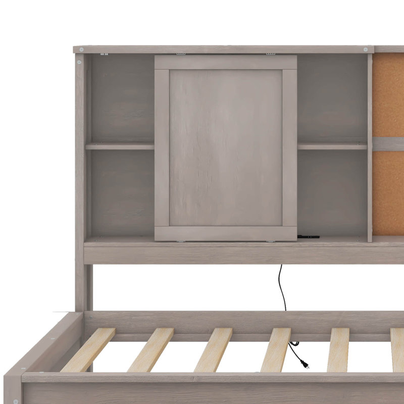 Toffic Twin Size Lounge Daybed with Shelves, Cork Board, USB Ports and 3 Drawers, Antique Gray
