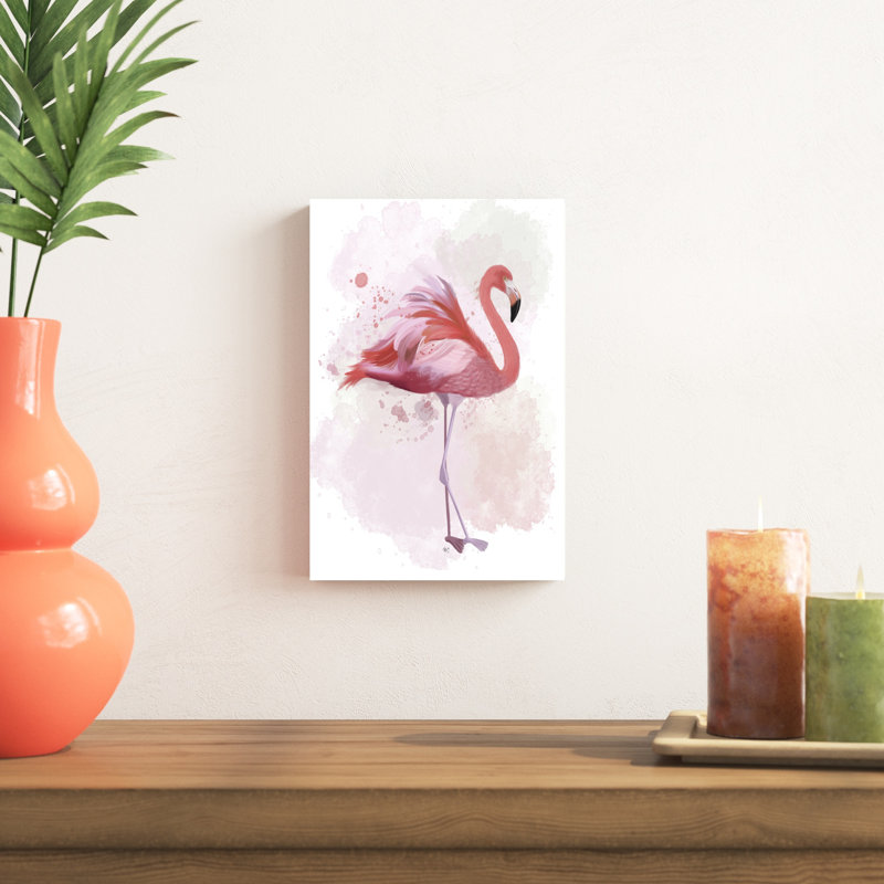 «Fluffy Flamingo 2», peinture sur toile, H 12 po x l 8 po