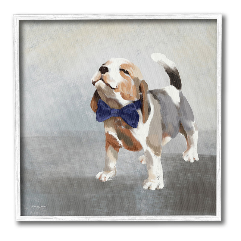 «Happy Beagle in Bowtie», art de la giclée encadrée par Molly Mattin, H 17 po x l 17 po, Giclée encadrée noir minuit