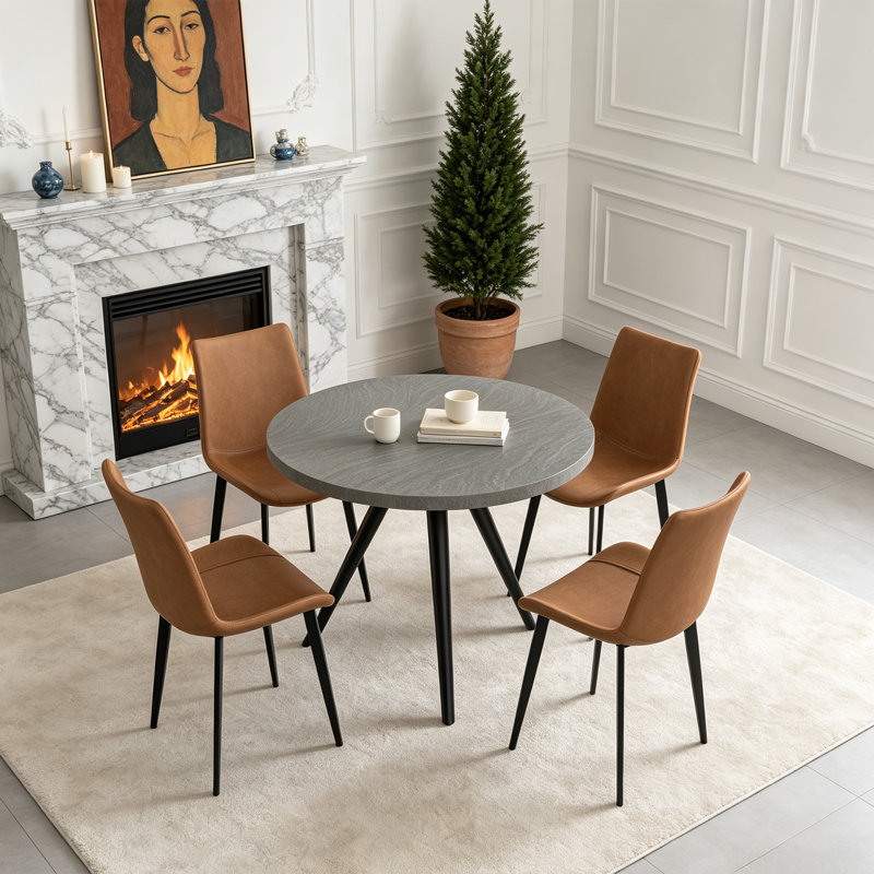 Ensemble de table de salle à manger 5 pièces, table de cuisine moderne 34,7 po avec chaises, Gris du Rhin, Brun