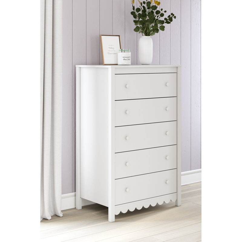 White Matte 5-Drawer Transitional Tall Dresser