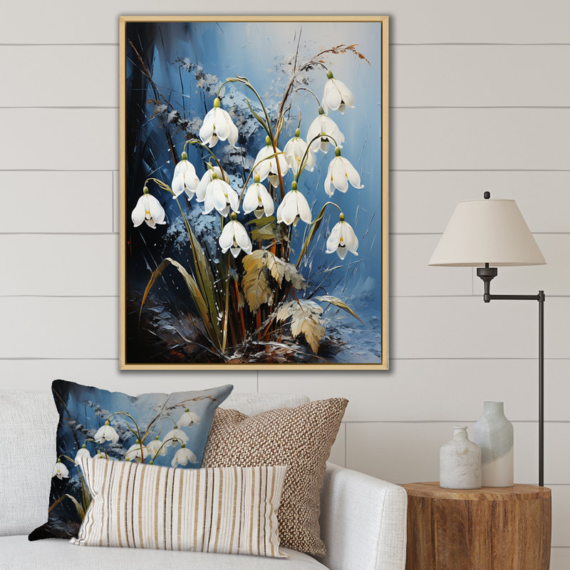 Vert neige, fleurs d'hiver II, H 20 po x l 12 po x P 1 po, Cadre naturel flottant