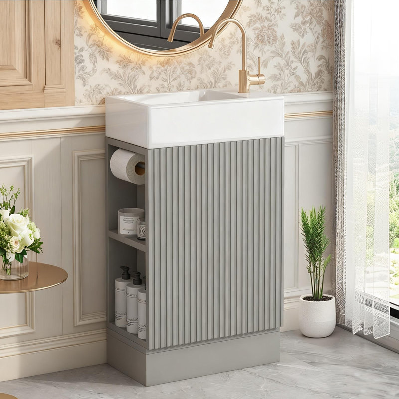   Ensemble de meuble-lavabo moderne simple 18,6 po Sangre, armoire de rangement réversible pour petits espaces Sangre, Gris