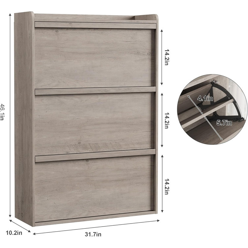 Shoe Cabinet with 2/3/4/6 Flip Drawers/ with 3 Flip Drawers & Side Door, Wooden Shoe Organizer w/Adjustable Shelf, Shoe Storage for Entryway, Hidden Shoe Cabinet for Hallway,