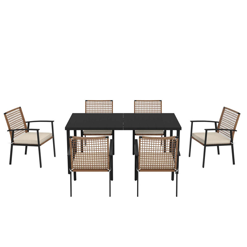 6 - Person Rectangular Iron Dining Set With Cushions