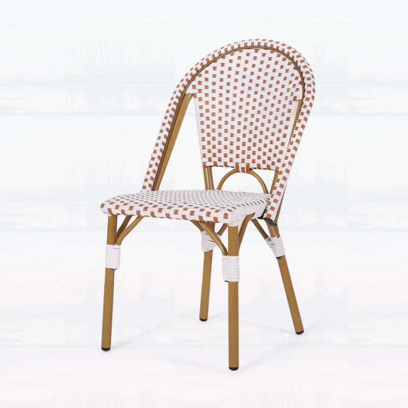 Ensemble de 2 chaises bistro d'extérieur en rotin et aluminium PE résistantes à la rouille avec finition en bambou