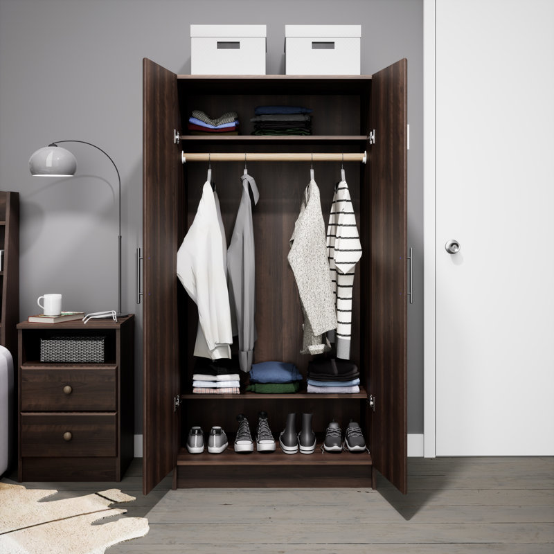 Bucholz 65" Tall Wardrobe Cabinet, Storage Cabinet with Hanging Rail and Shelves for Living Room, Kitchen, and Laundry Room, 24.5" D x 32" W x 65" H, Espresso