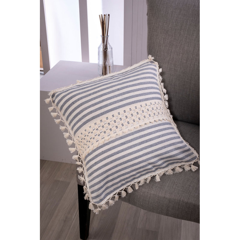 Arum Striped White Square Cushion Cover, Light Grey