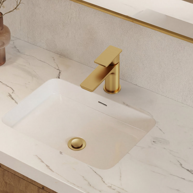 Robinet de salle de bain avec drain, robinet de salle de bain à poignée simple , Or brossé