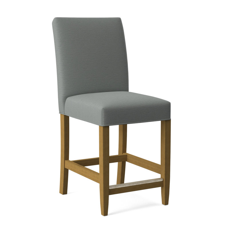Manhattan Upholstered Stool with Solid Wood Frame, White Textured Performance; 0865-91, Honey Finish