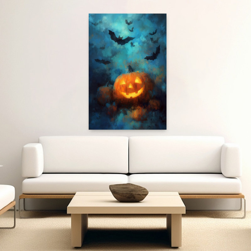 Citrouille d'Halloween, art contemporain de chauve-souris, H 60 po x l 40 po