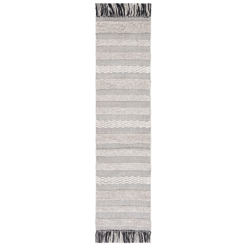 Ailiedh Vermont Flat Weave Wool/Cotton Striped Rug in Ivory/Beige, Runner 2'3" x 9'