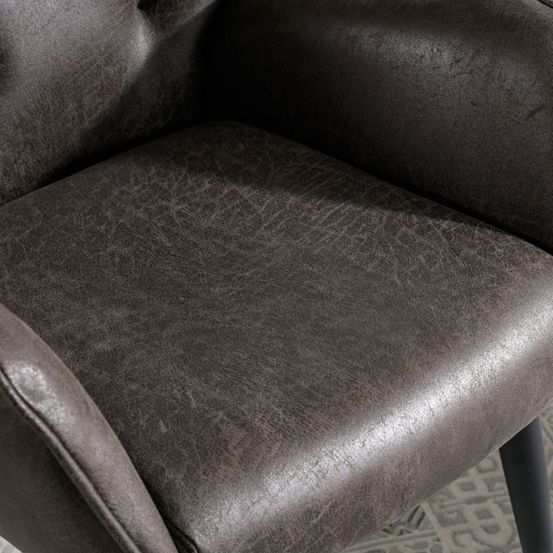 Fauteuil à oreilles rembourré en cuir Mahendra, Similicuir gris-noir