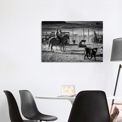 Cowboys Branding Cattle Off Route 46, Near Colorado-Utah Border - Wrapped Canvas Print