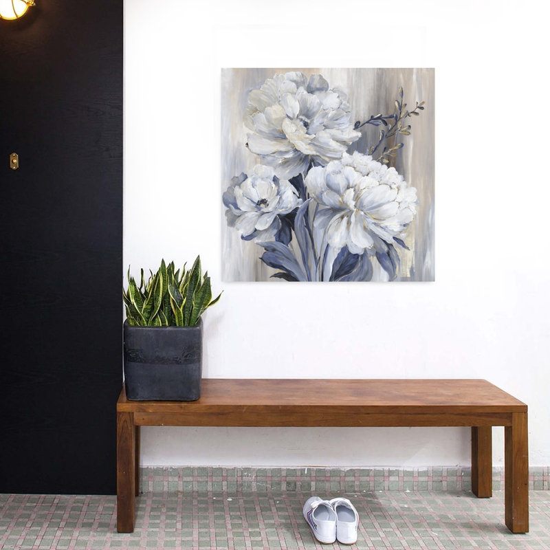 Art botanique bleu contemporain, H 32 po x l 32 po