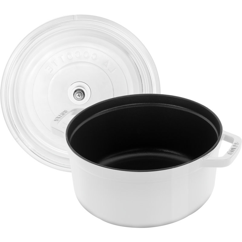 Cast Iron 4.02-Qt Round Cocotte With Glass Lid, White