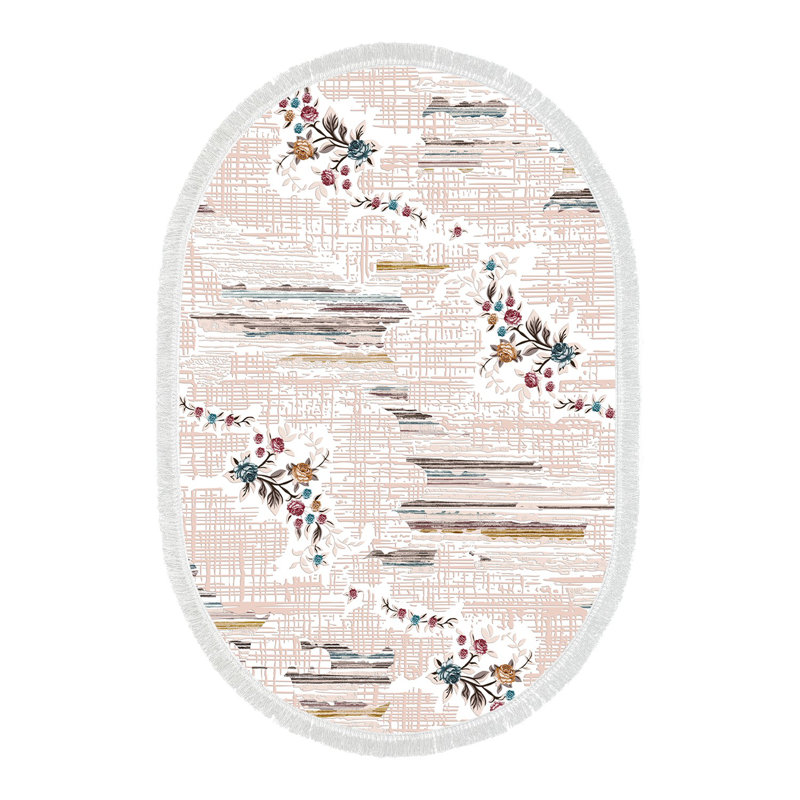 Tapis ovale en polyamide tissé à la machine en rose / blanc, Ovale 3 pi 3 po x 5 pi 3 po