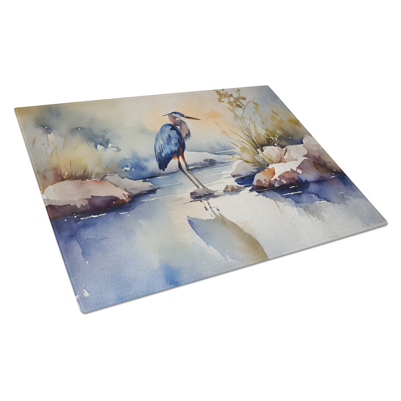 Blue Heron Glass Cutting Board Large