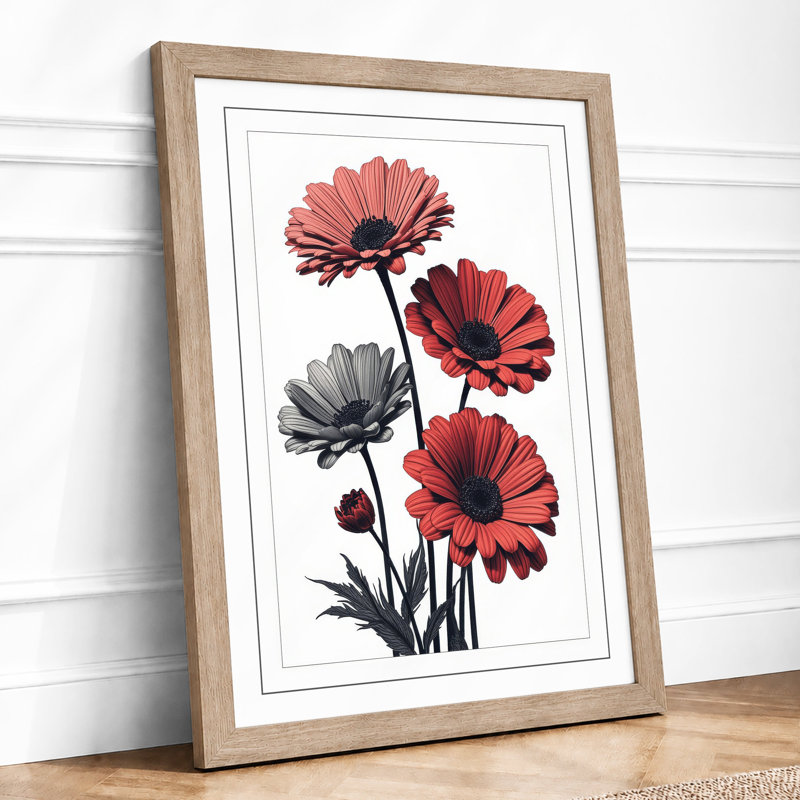 Gerbera Bloom Study Botanical - Framed Print, A2 - 59.4 x 42.0 cm, Oak
