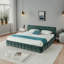 Lit tapissier de taille Hosea, base de lit tapissier confortable, tissu chenille, avec tête de lit et base de lit solide. Avec tiroir pour le rangement - bleu-vert (90,5 po x 80,5 po x 31 po)-1927271661-1927271663