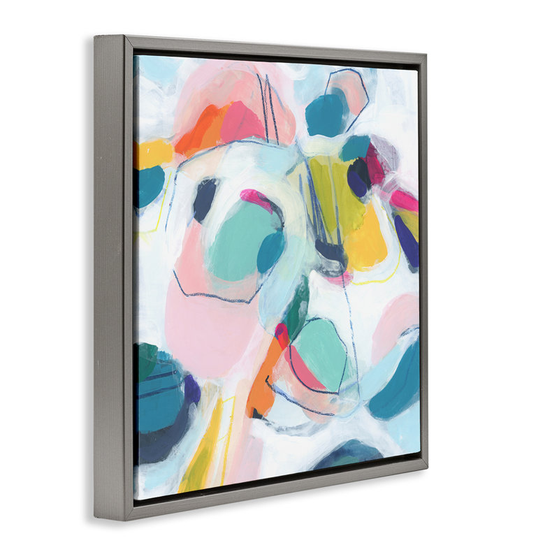 "Whimsical Shapes Abstraction Floater", art mural par June Erica Vess, H 25 po x l 25 po, Cadre flottant gris lustré