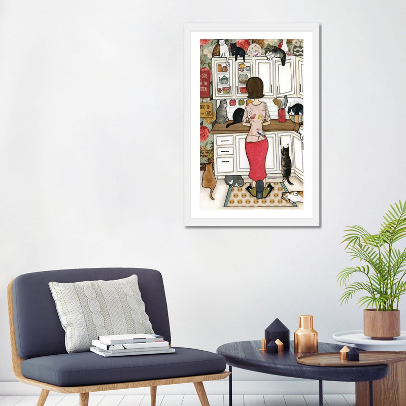 « Feed the Cats » par Jamie Morath-impression, H 32 po x l 24 po x P 1 po, Blanc, Papier encadré blanc