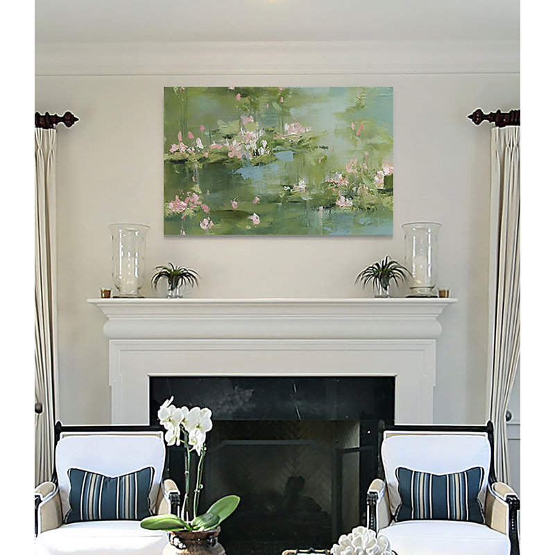 «Celadon Waterlilies I», reproduction, H 32 po x l 48 po x 1,5 po, Toile tendue
