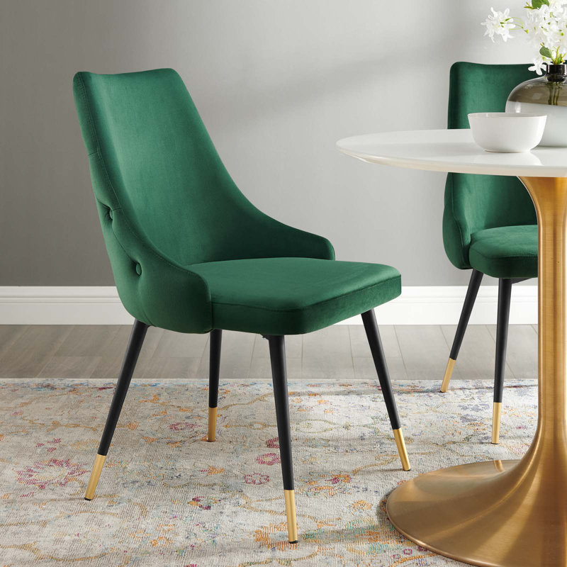 Chaise parsons capitonnée en velours, Vert