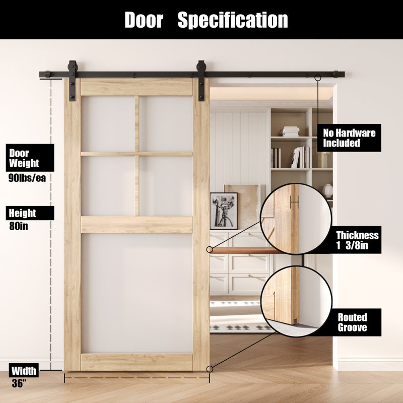 Porte de grange coulissante en bois massif non assemblé 36 x 80, 36 po x 80 po