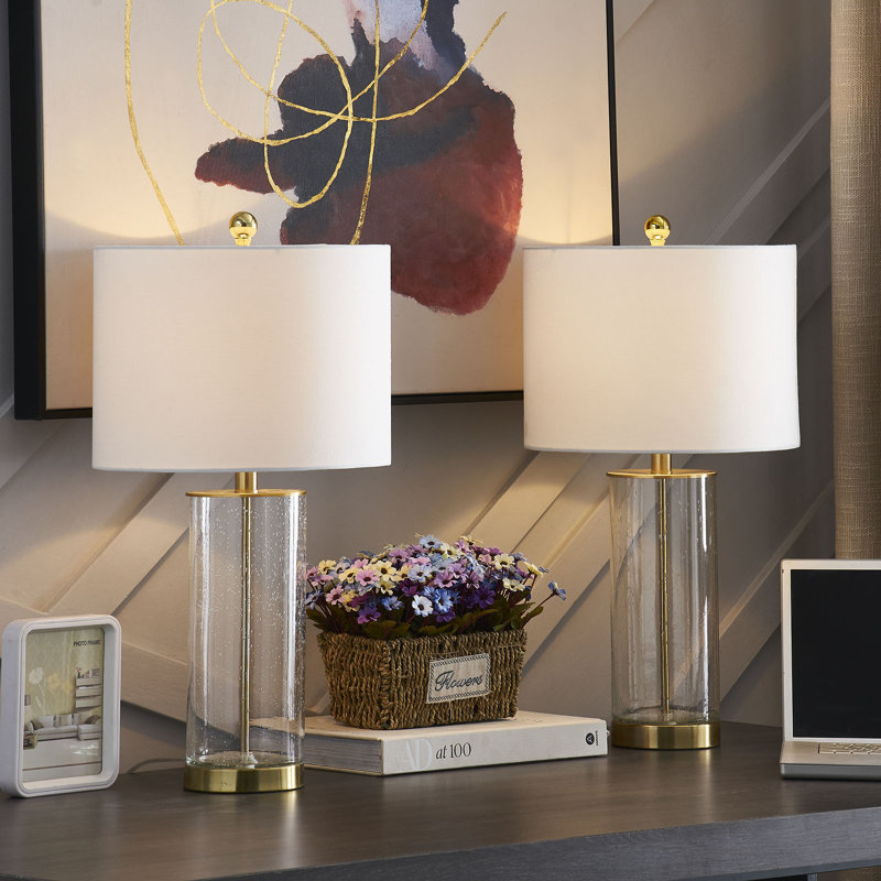 Brokk 23.75" Metal Glass Table Lamp Set, Golden