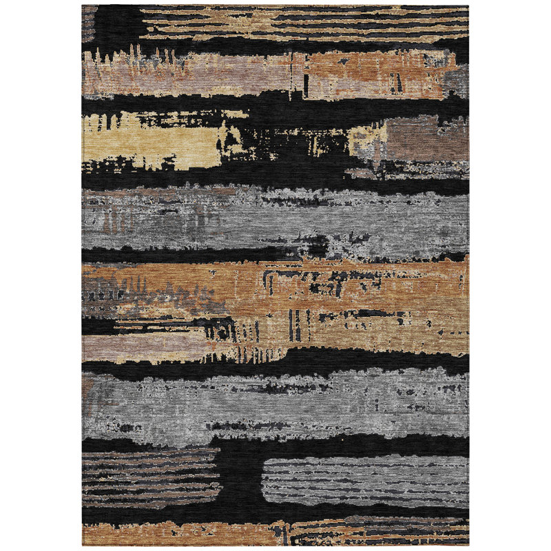 Aelaris Black Washable Indoor-Outdoor Rug - LOOMLAN, 3' x 5'