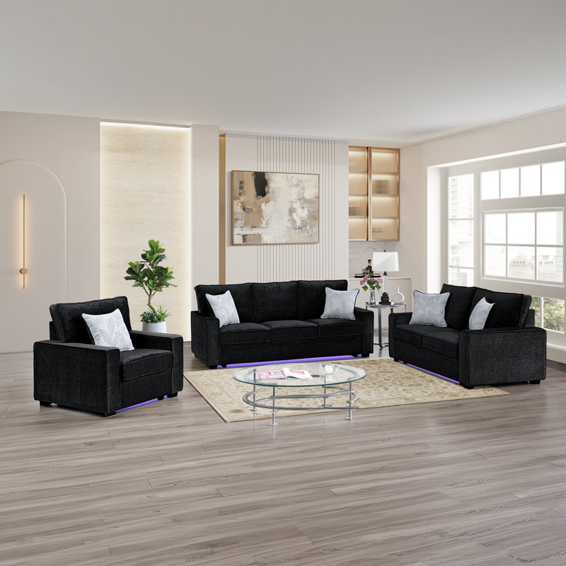 Gita 3 pièces noire, 3 Pieces: Loveseat, Sofa, Chair, Black