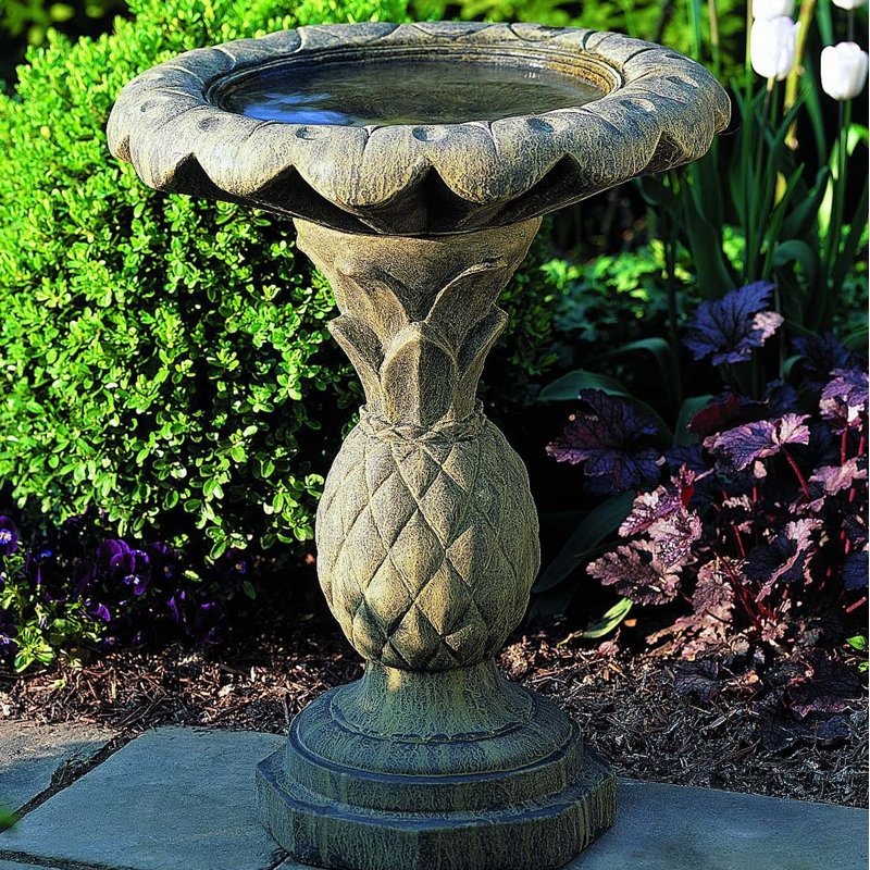 Concrete Pedestal Birdbath, English Moss