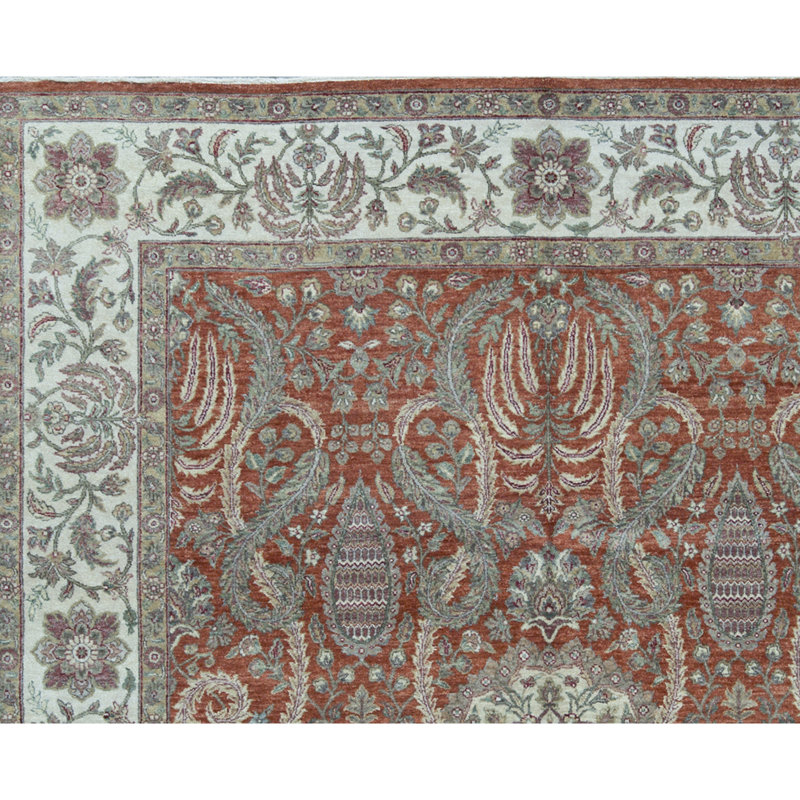 Tapis rouille et ivoire de haute qualité noué à la main