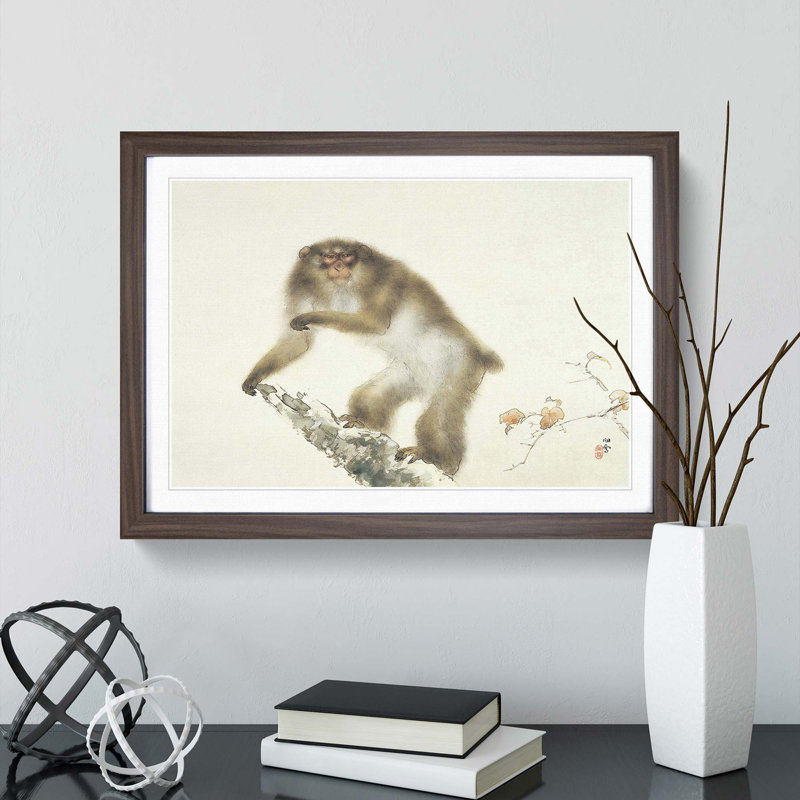 Monkey by Kansetsu Hashimoto - Picture Frame Painting Print, Walnut Framed, 27cm H x 36cm W x 2cm D