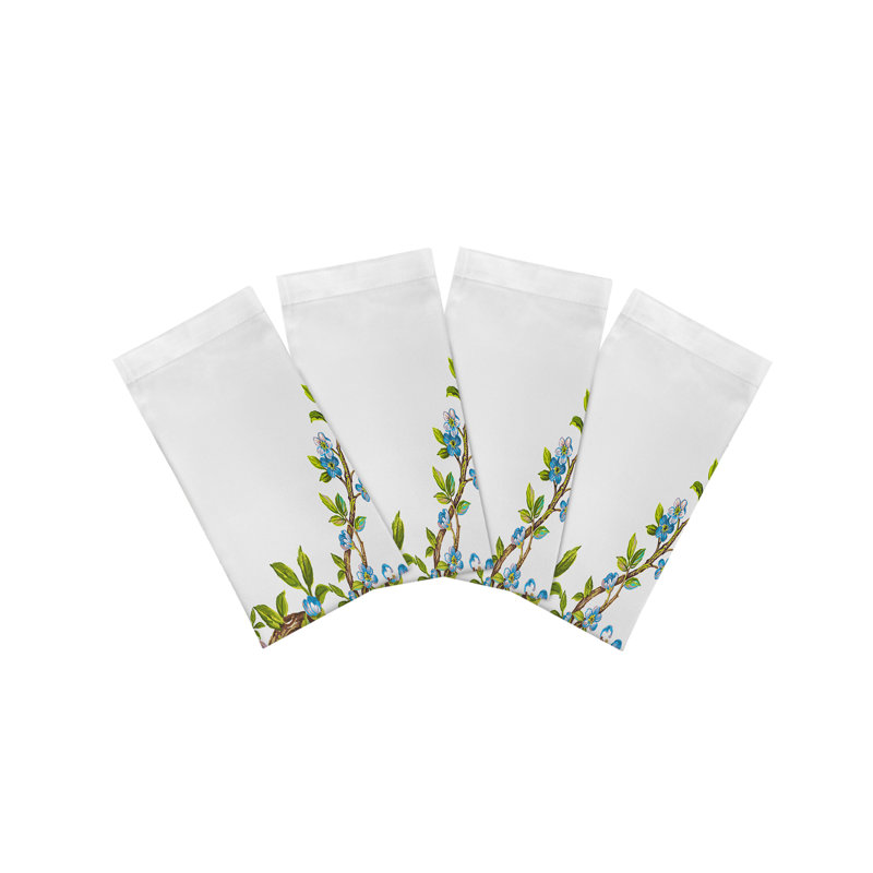 Cherry Blossom Cotton Sateen Dinner Napkins, Blue