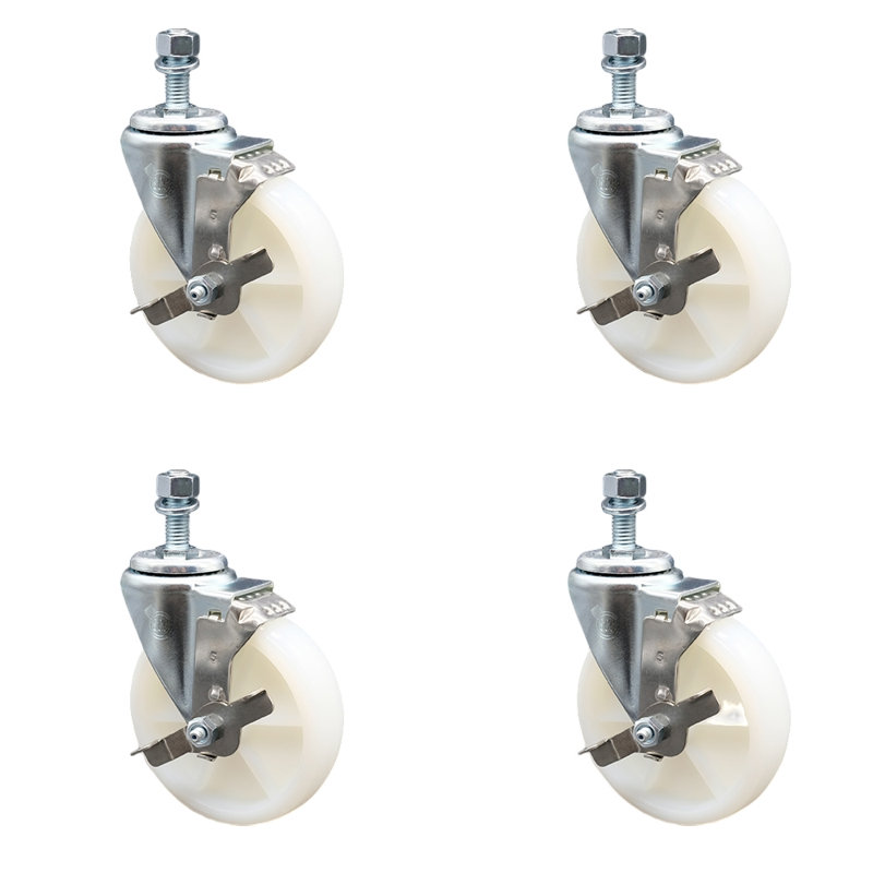 Ensemble de roulettes à tige filetée en nylon SS de 5 pouces pivotant à tige filetée 3/8 pouces SCC