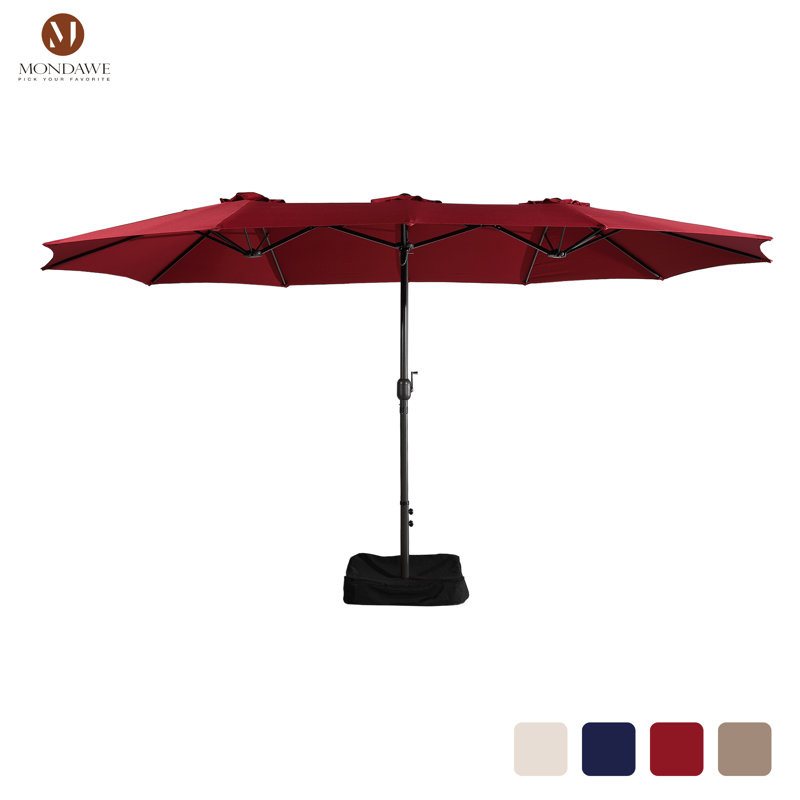 15 Ft Red Steel Market Patio Umbrella with Base