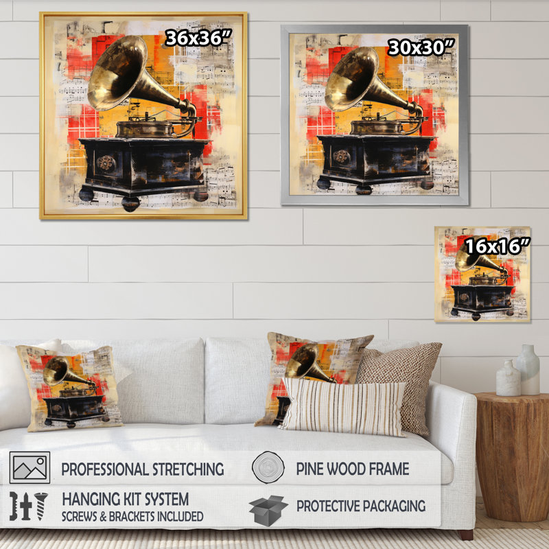 «Gold Gold Phonograph Popart I» sur toile, Toile tendue, H 24 po x l 24 po x P 1 po
