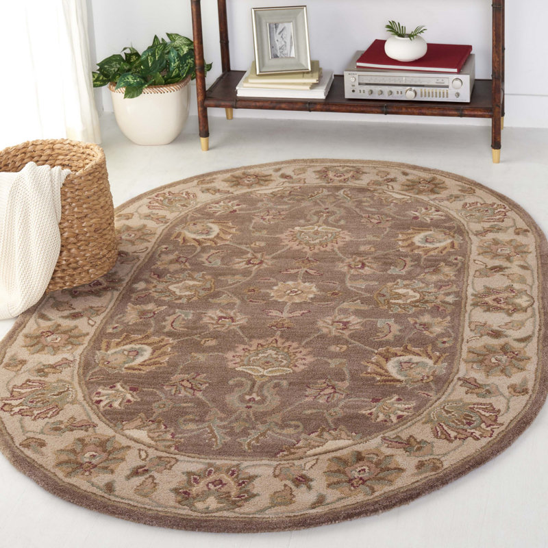 Tapis brun / ivoire en laine touffeté à la main Cranmore, Ovale 4 pi 6 po x 6 pi 6 po