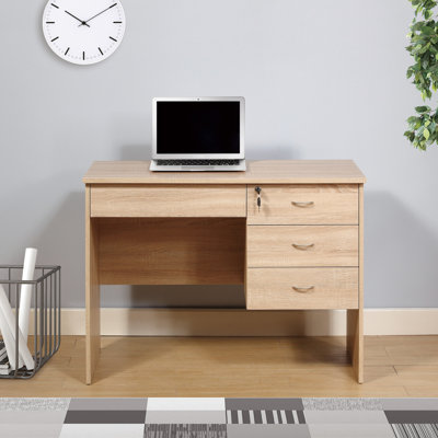 Three Locking Drawers On Metal Glides Student Desk Work Desk Modesty Panel Metal Bar Handles Natural Weathered
