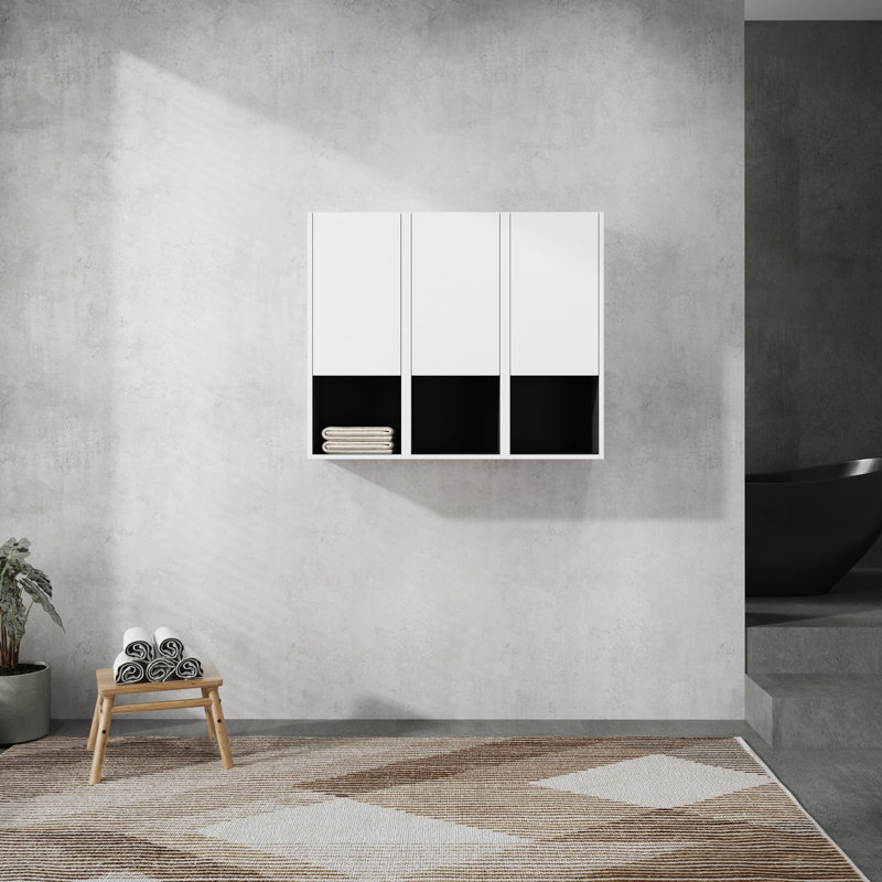 Armoire latérale de salle de bain 12 po, 3 portes à fermeture douce, montage flottant, 12 * 3 (emballage KD), Blanc