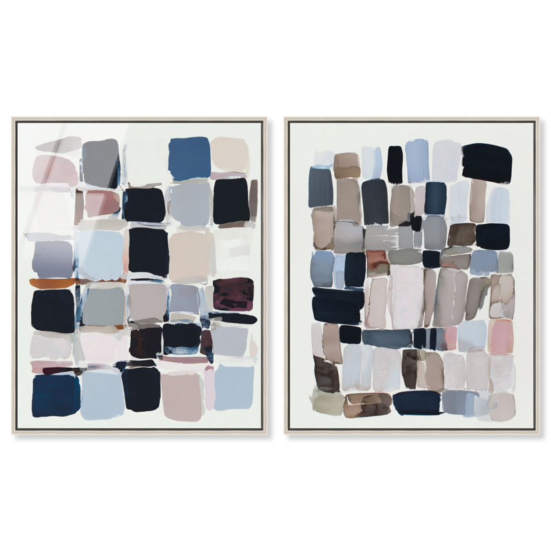 Palette de cubes, ensemble de décorations murales abstraites encadrées par Art Remedy, cadre argenté, 36 x 45
