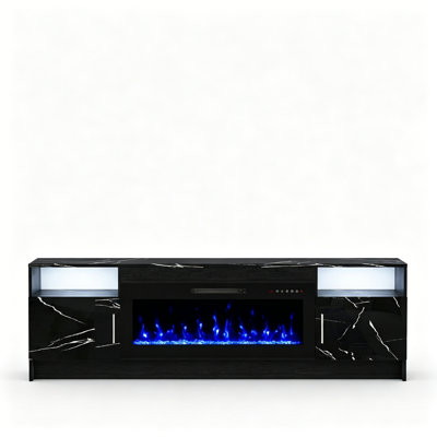 Meuble télé avec foyer Breezeheat 70 po en marbre mat mat pour téléviseur de 80 po ou moins avec foyer électrique de 36 po et 20 lumières DEL de couleur